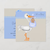 Invitation Fête de naissance de bébé garçon Stork Gingham Bei (Devant / Derrière)