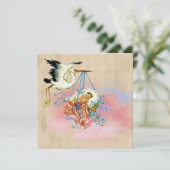 Invitation Fête de naissance de bébé garçon thème cigogne vin (Debout devant)