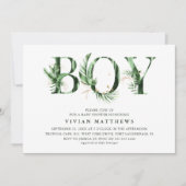 Invitation Fête de naissance de bébé garçon vert tropical et (Devant)