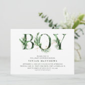 Invitation Fête de naissance de bébé garçon vert tropical et (Debout devant)
