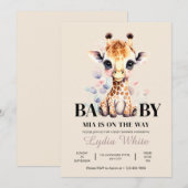 Invitation Fête de naissance de bébé girafe EDITABLE fille (Devant / Derrière)
