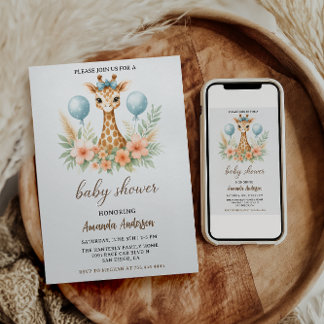 Invitation Fête de Naissance de Bébé Girafeau Mignon Garçon |