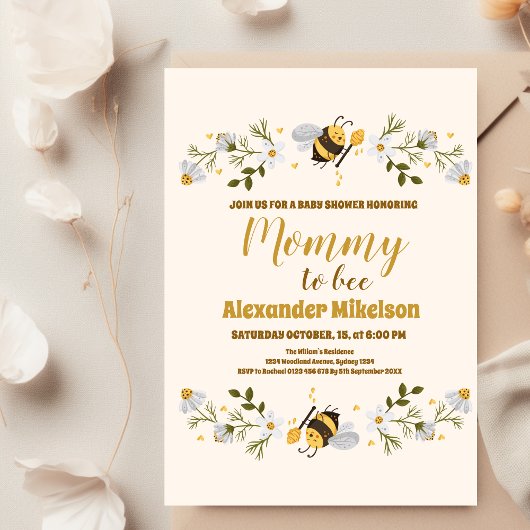 Invitation Fête de naissance de bébé Maman abeille
