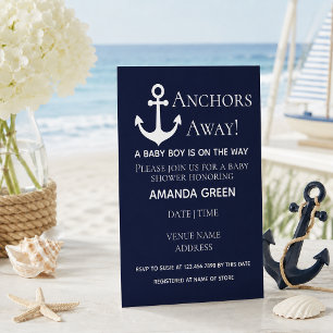 Invitation Fête de naissance de bébé nautique bleu marine « A