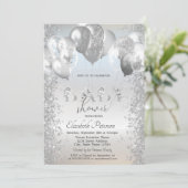 Invitation Fête de naissance de bébé paillettes argentées con (Debout devant)