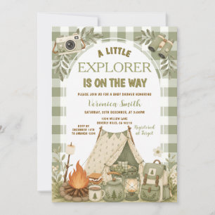 Invitation Fête de naissance de bébé petit explorateur Vert S