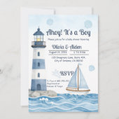 Invitation Fête de naissance de bébé phare nautique C'est un (Devant)