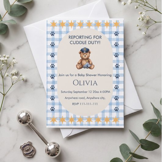 Invitation Fête de naissance de bébé pour la police : Présent