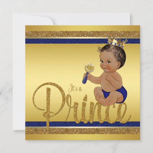 Invitation Fête de naissance de bébé prince ethnique bleu roy (Devant)