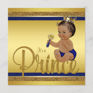 Invitation Fête de naissance de bébé prince ethnique bleu roy
