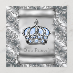 Invitation Fête de naissance de bébé prince royal bleu régale