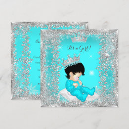 Invitation Fête de naissance de bébé princesse Bleu sarcelle