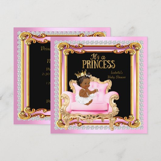 Invitation Fête de naissance de bébé princesse Chaise argent (Devant / Derrière)
