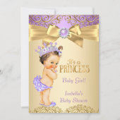 Invitation Fête de naissance de bébé princesse damas or viole (Devant)