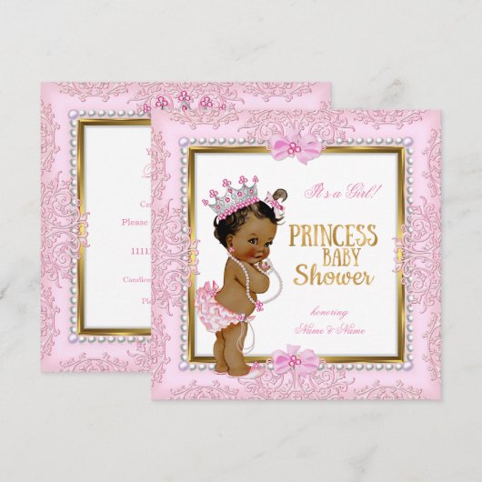 Invitation Fête de naissance de bébé princesse ethnique Or Ro (Devant / Derrière)