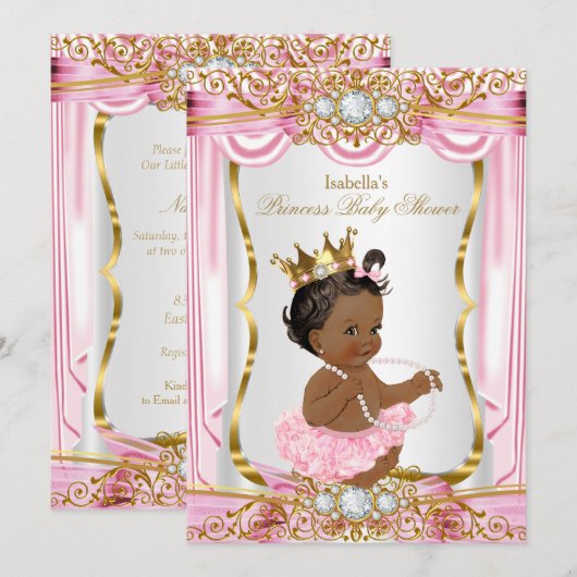 Invitation Fête de naissance de bébé princesse ethnique Rose (Devant / Derrière)