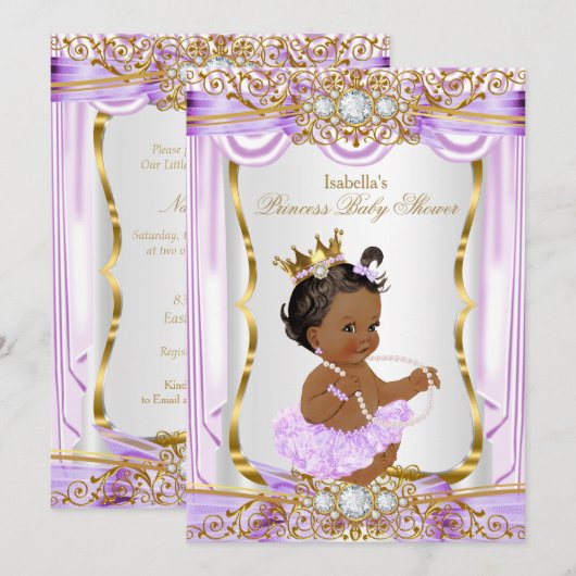 Invitation Fête de naissance de bébé princesse ethnique Soie (Devant / Derrière)