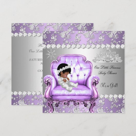 Invitation Fête de naissance de bébé princesse fille Lavande (Devant / Derrière)