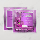 Invitation Fête de naissance de bébé princesse fille rose Béb (Devant / Derrière)