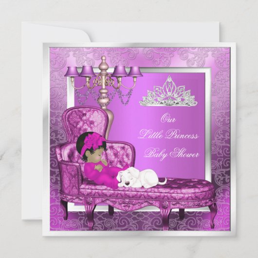 Invitation Fête de naissance de bébé princesse fille rose Béb (Devant)