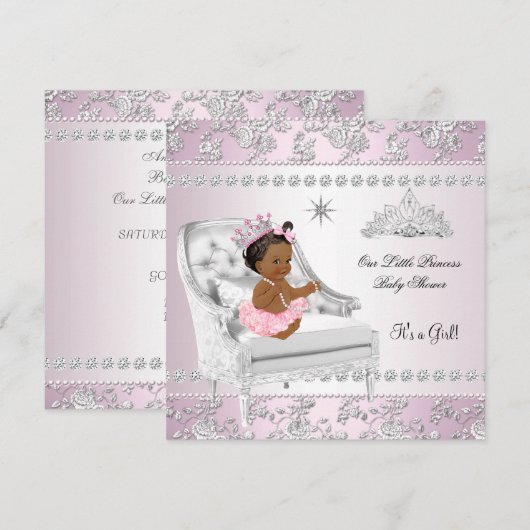 Invitation Fête de naissance de bébé princesse fille rose cha (Devant / Derrière)