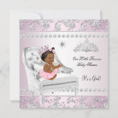 Invitation Fête de naissance de bébé princesse fille rose cha (Devant)