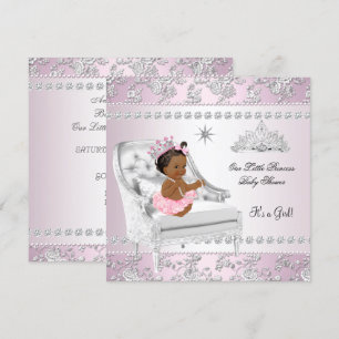 Invitation Fête de naissance de bébé princesse fille rose cha