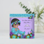 Invitation Fête de naissance de bébé princesse fille sarcelle (Debout devant)