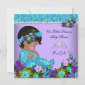 Invitation Fête de naissance de bébé princesse fille sarcelle (Devant)