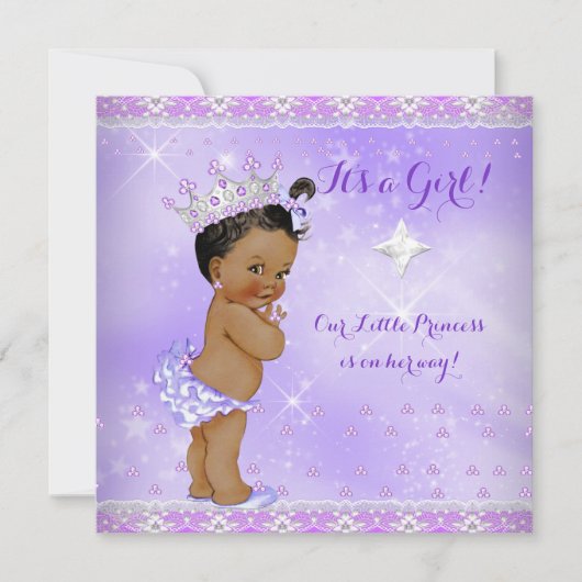 Invitation Fête de naissance de bébé princesse lilas violet l (Devant)