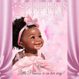 Invitation Fête de naissance de bébé princesse papillon rose