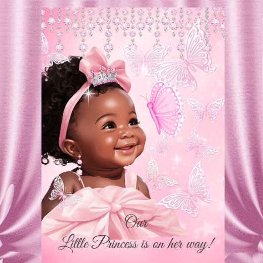 Invitation Fête de naissance de bébé princesse papillon rose 