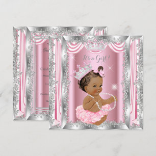 Invitation Fête de naissance de bébé princesse Rose Argent Ba