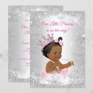Invitation Fête de naissance de bébé princesse Rose Argent Hi