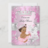 Invitation Fête de naissance de Bébé Princesse Rose Argentée (Devant)