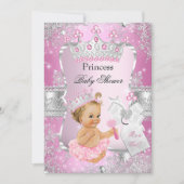 Invitation Fête de naissance de Bébé Princesse Rose Argentée (Devant)