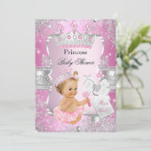 Invitation Fête de naissance de Bébé Princesse Rose Argentée (Debout devant)