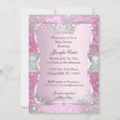 Invitation Fête de naissance de Bébé Princesse Rose Argentée (Dos)
