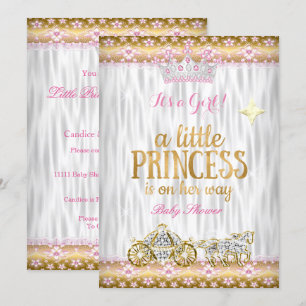 Invitation Fête de naissance de bébé princesse Rose Or Blanc