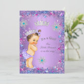 Invitation Fête de naissance de bébé princesse Violet Bleu Ro (Debout devant)