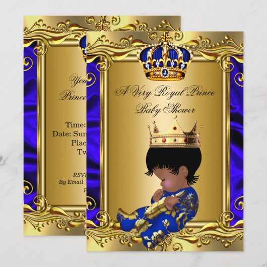 Invitation Fête de naissance de bébé royal bleu Prince Royal (Devant / Derrière)