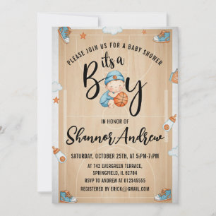 Invitation Fête de naissance de bébé sportive de basketball n