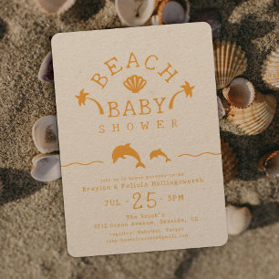 Invitation Fête de naissance de bébé sur la plage d'Orange Be