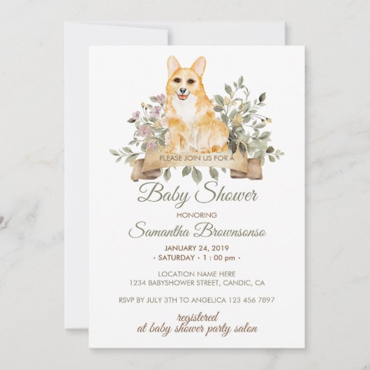 Invitation Fête de Naissance de Bébé Welsh Corgi (Devant)