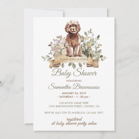 Invitation Fête de naissance de chiot Cavapoo (Devant)