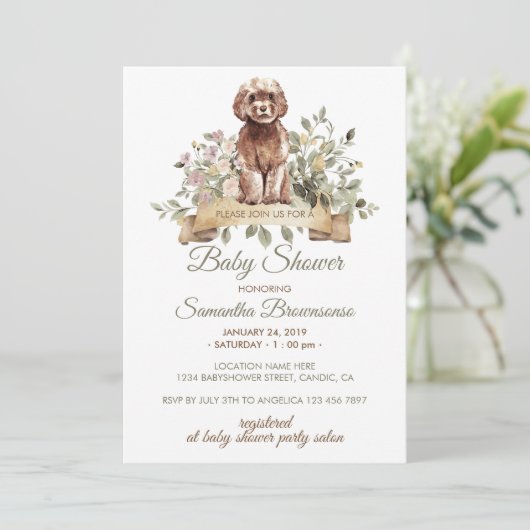 Invitation Fête de naissance de chiot Cavapoo (Debout devant)