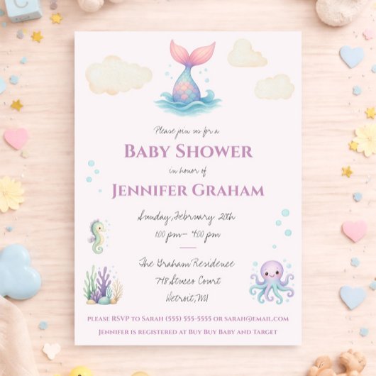 Invitation Fête de naissance de créatures océaniques Sirène