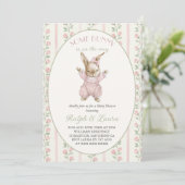 Invitation Fête de naissance de fille au lapin rose (Debout devant)