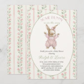 Invitation Fête de naissance de fille au lapin rose (Devant / Derrière)