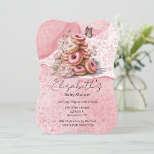 Invitation Fête de naissance de fille aux donuts roses et pap